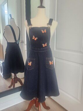 Voodoo Vixen Butterfly Denim Pinafore Size Small